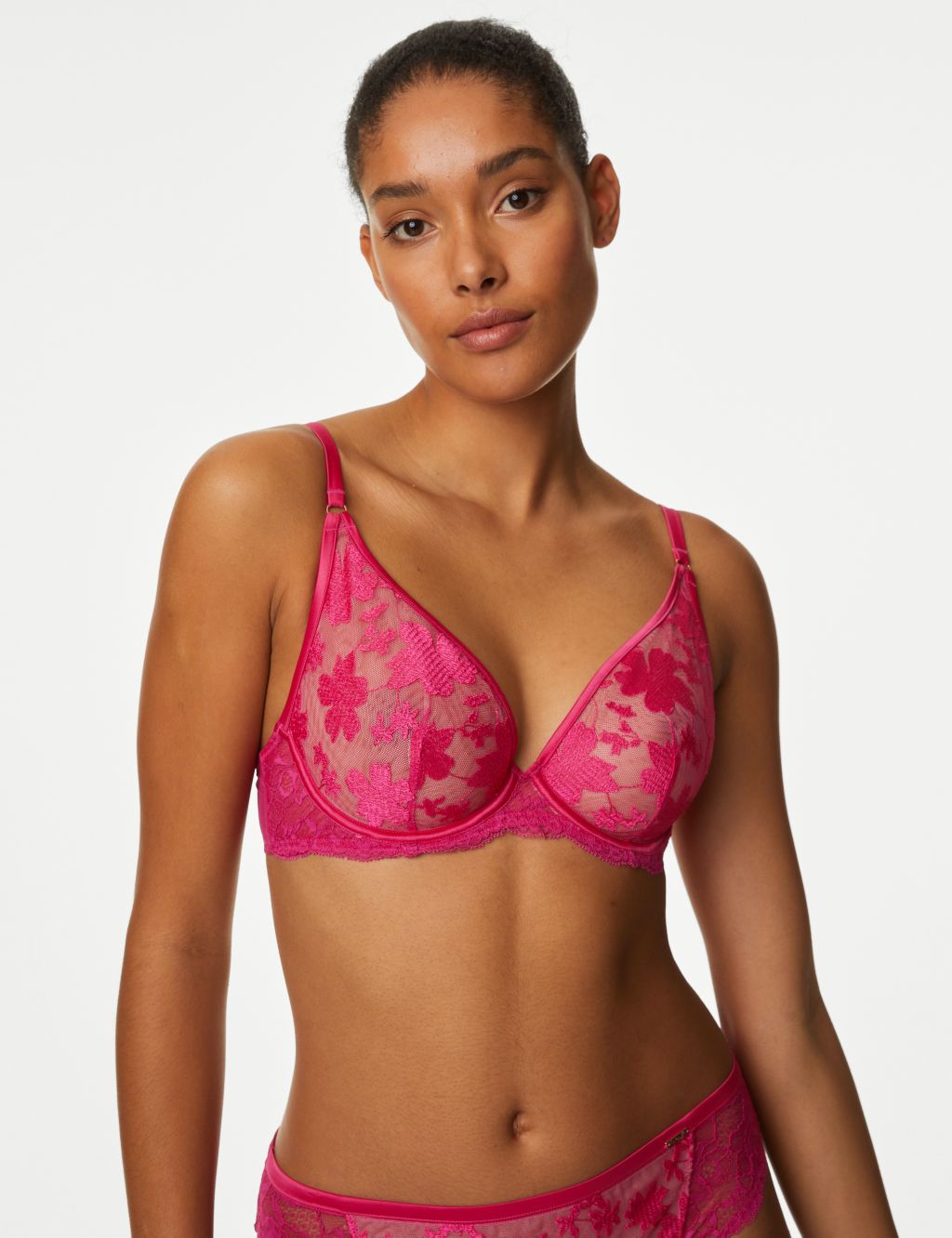 Cosmos Embroidery Wired Plunge Bra Set A-E image 3