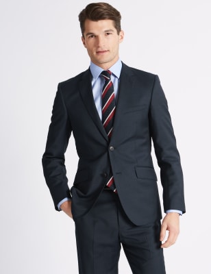 Costume bleu marine en laine coupe ajust&eacute;e