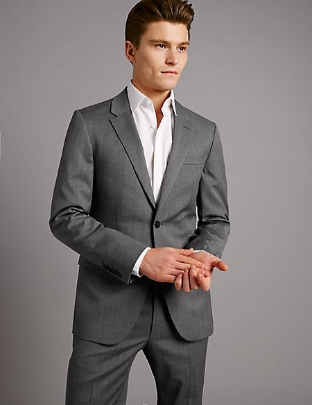 Grey Tailored Fit Italian Wool Suit | M&S