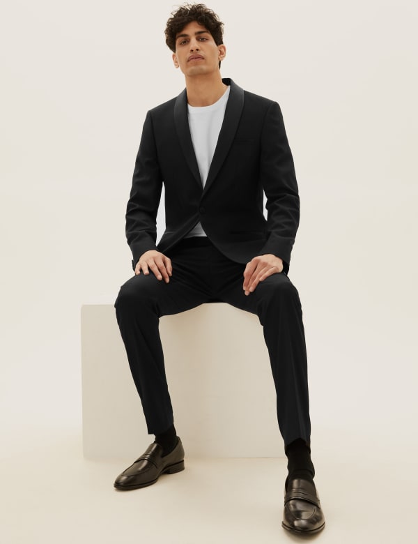 Black Slim Fit Textured Dinner Suit