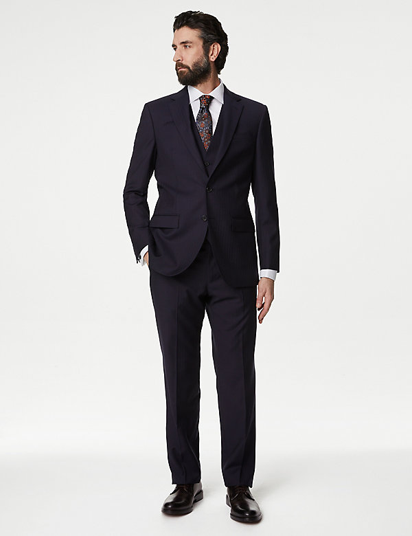 Regular Fit Herringbone Pure Wool Suit - TW