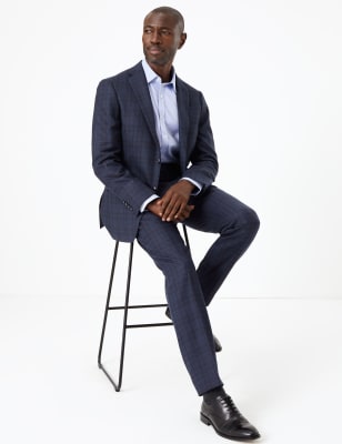 Costume ajust&eacute; bleu &agrave; carreaux