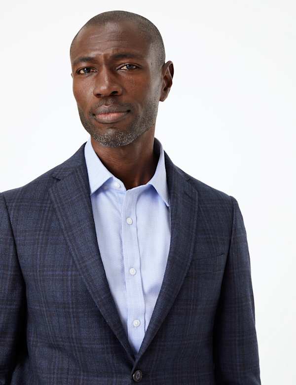 Blue Tailored Fit Wool Rich Checked Suit