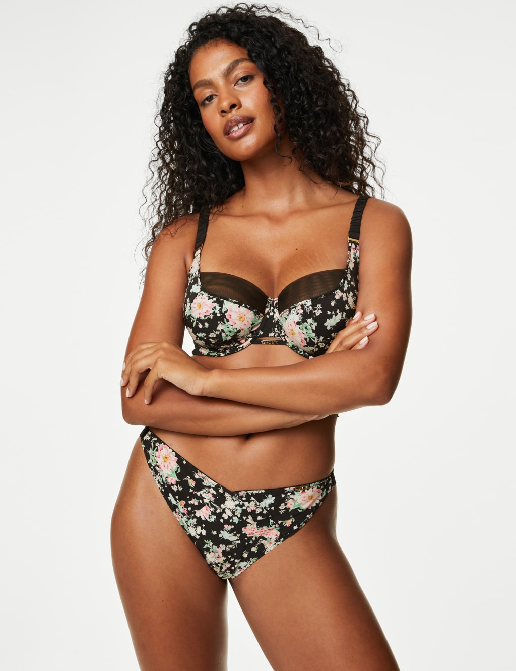 Zandra Floral Print Mesh Wired Full Cup Bra Set F-H image 1