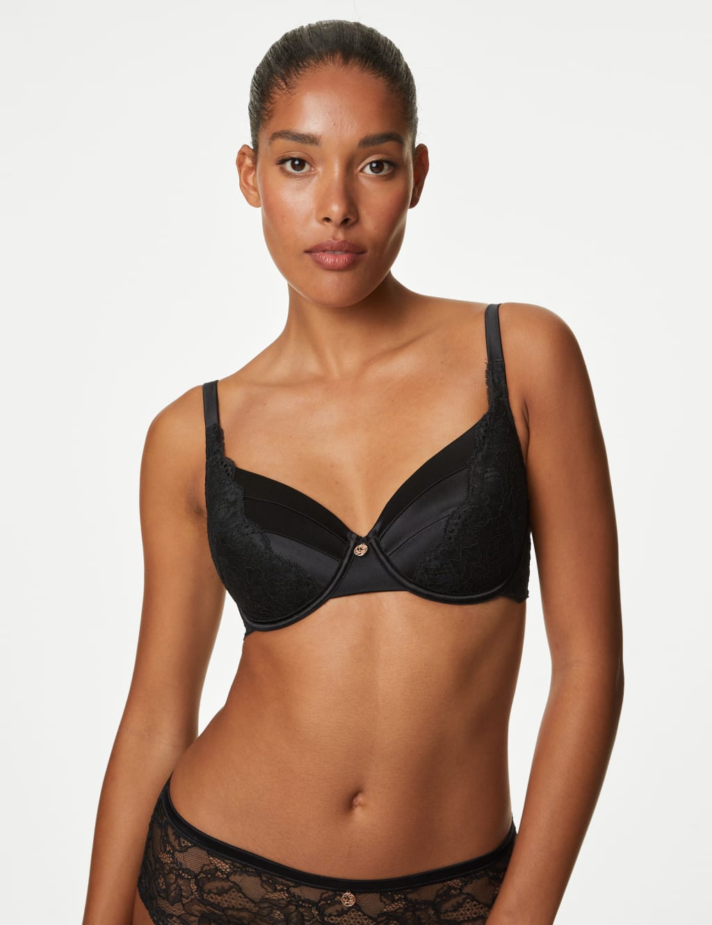 Lace Wired Full Cup Bra Set With Silk A-E image 3