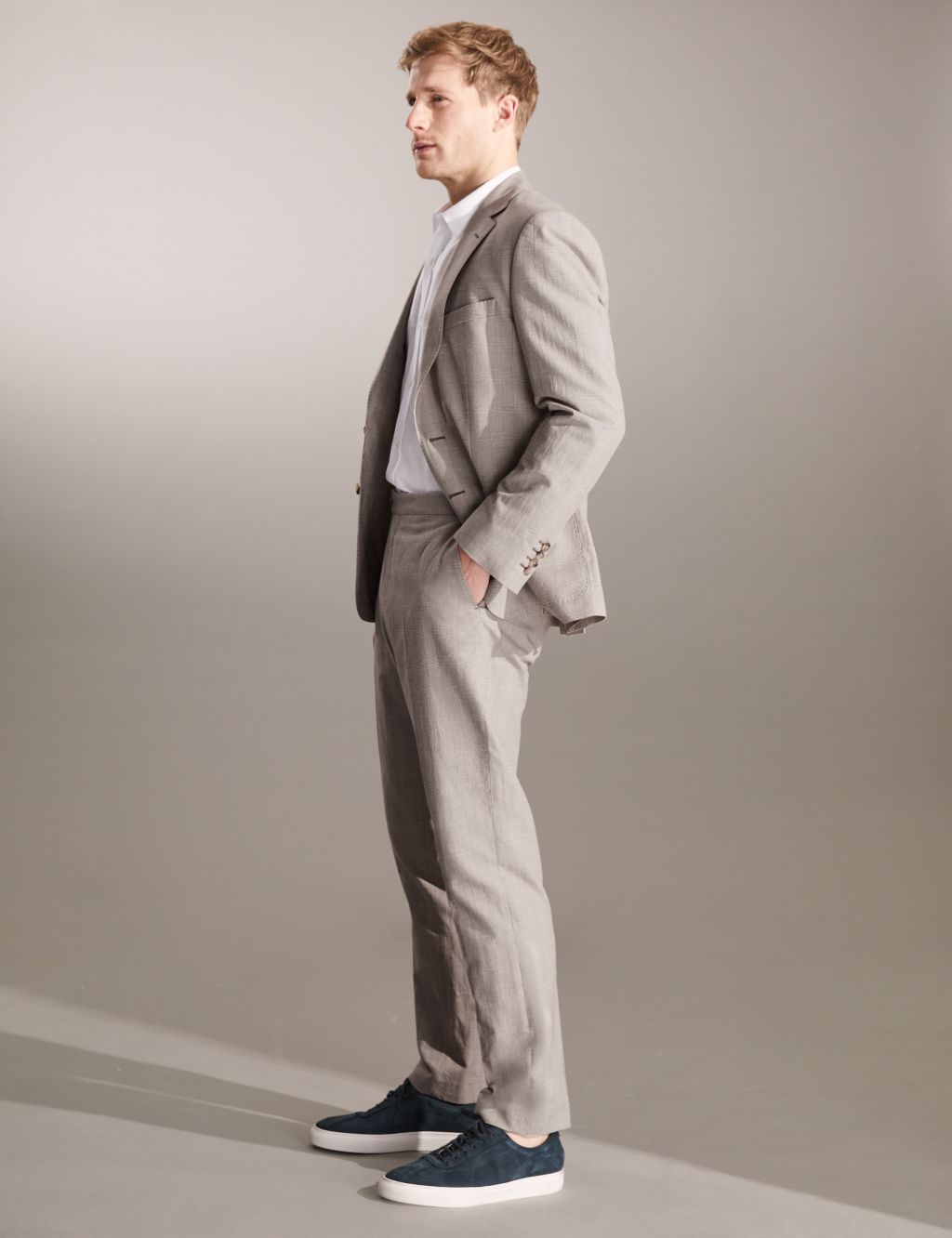 Tailored Fit Cotton Linen Blend Check Suit image 1