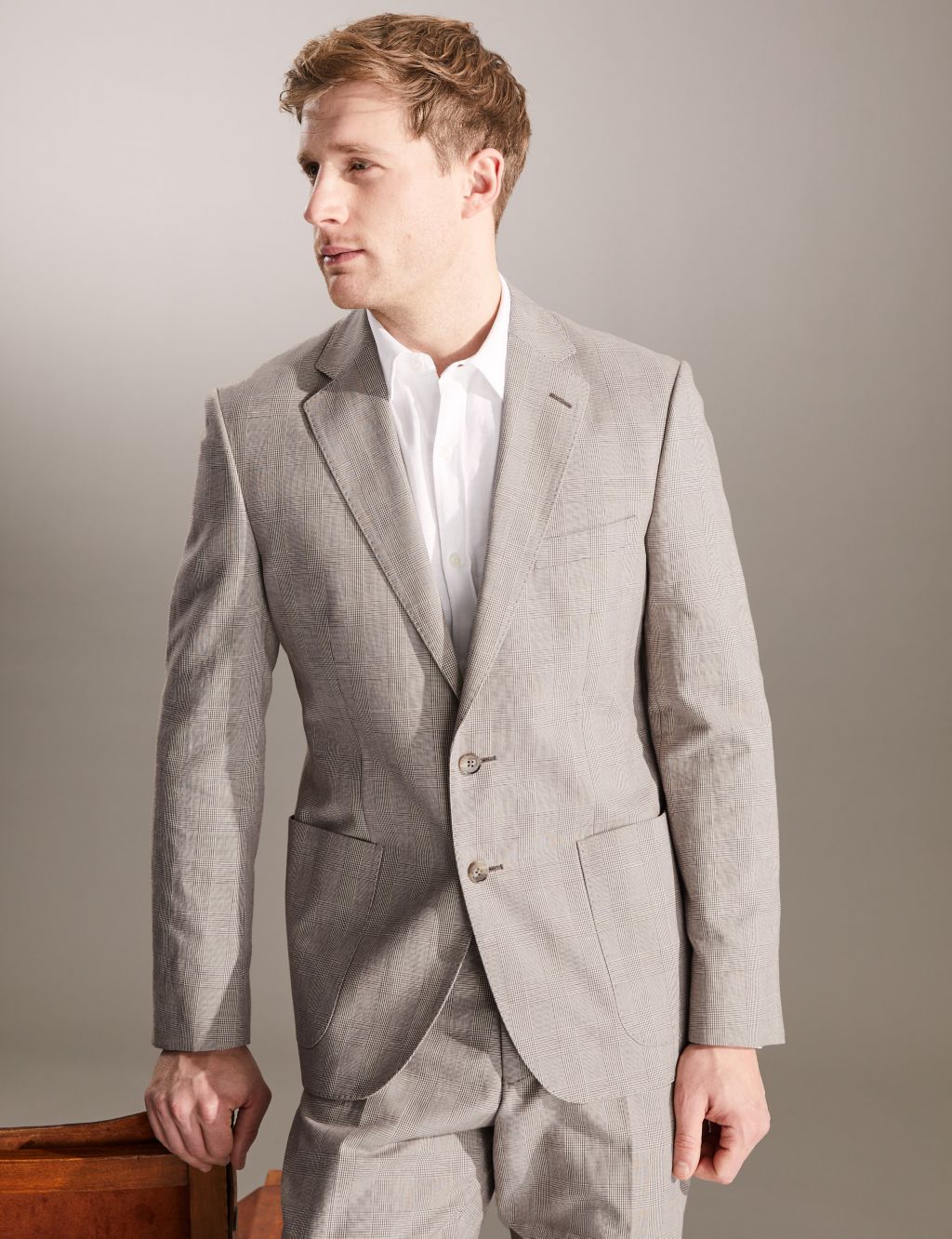 Tailored Fit Cotton Linen Blend Check Suit image 2