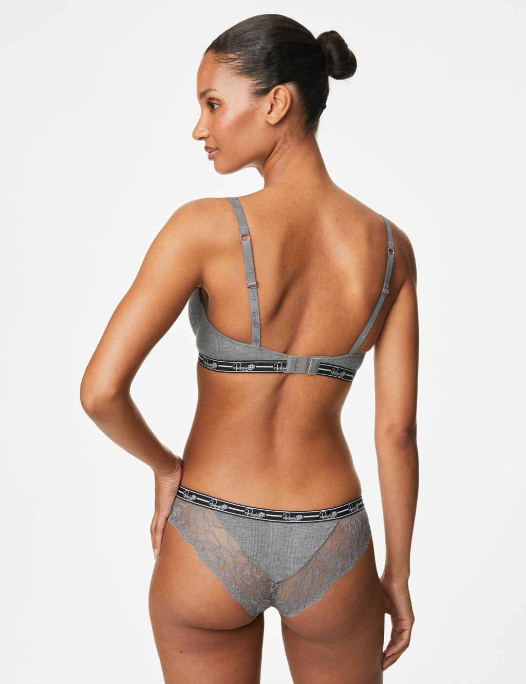 Ribbed & Lace Wired Full Cup Bra Set A-E image 6