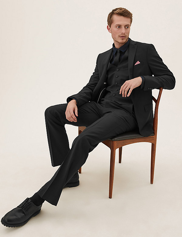 Black Tailored Fit Wool 3 Piece Suit
