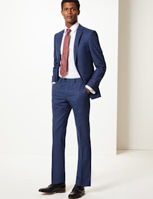 Costume bleu coupe cintr&eacute;e en laine textur&eacute;e