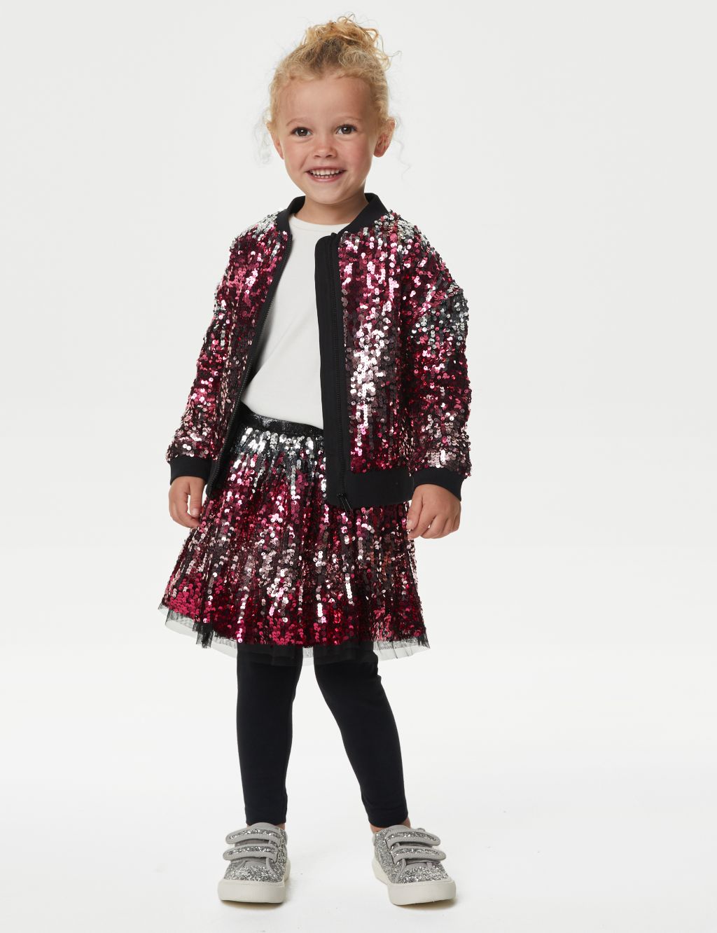 Girls Sequin Bomber & Skirt Outfit image 1