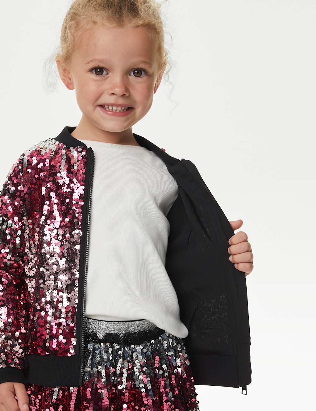 Girls Sequin Bomber & Skirt Outfit image 6