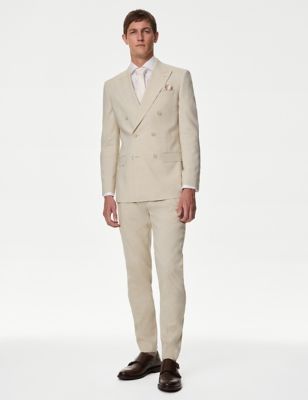 Tailored Fit Linen Rich Double Breasted Suit - LT