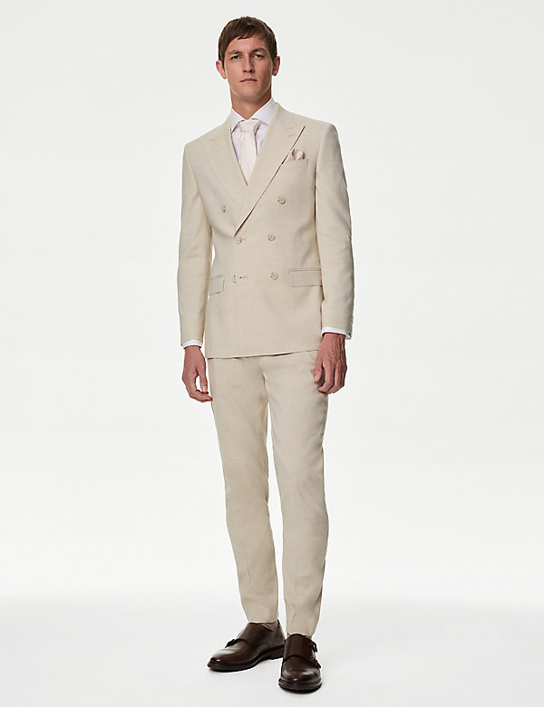 Tailored Fit Linen Rich Double Breasted Suit - NZ