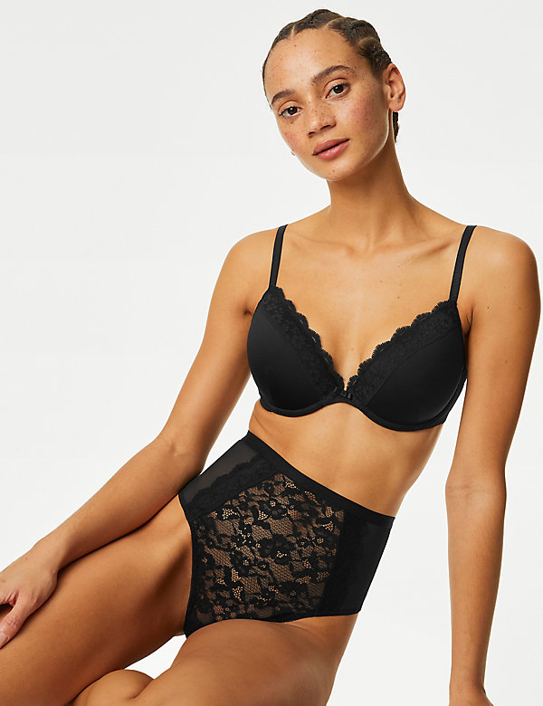 Lace Padded Plunge Wired Bra Set A-E - BE