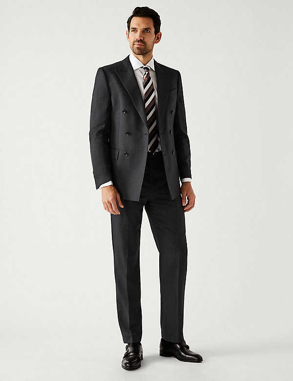 Regular Fit Birdseye Double Breasted Suit - RO