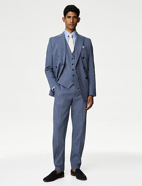 Tailored Fit Italian Linen Miracle&trade; Double Breasted Suit