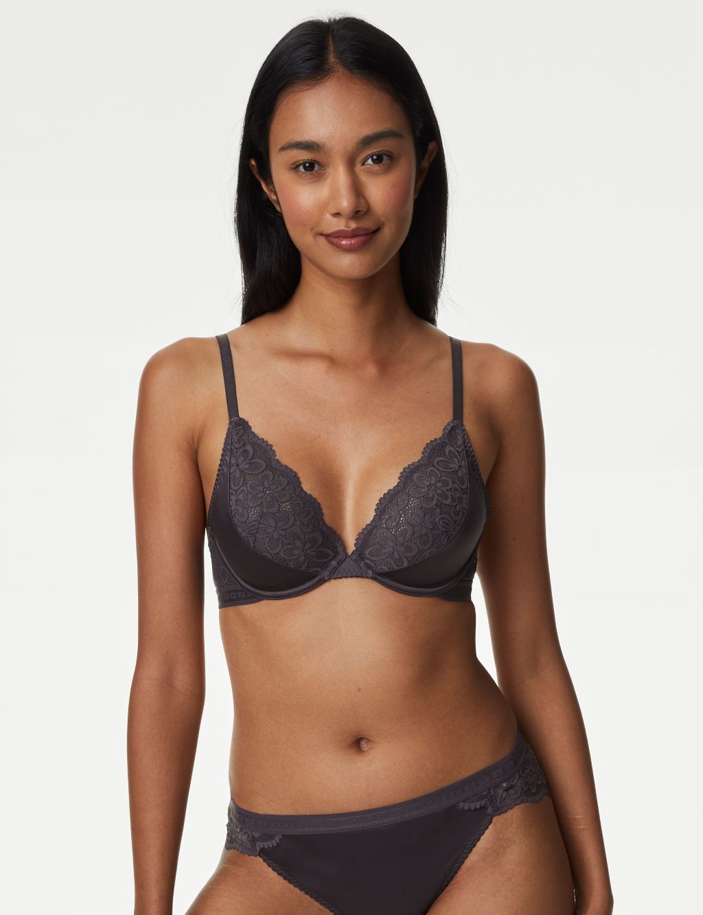 Ines Satin Wired Plunge Bra Set A-E image 3