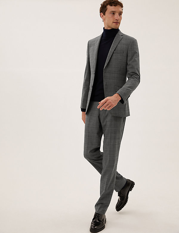 Slim Fit Wool Checked Suit