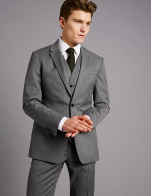 Grey Slim Fit Italian Wool 3 Piece Suit | M&S