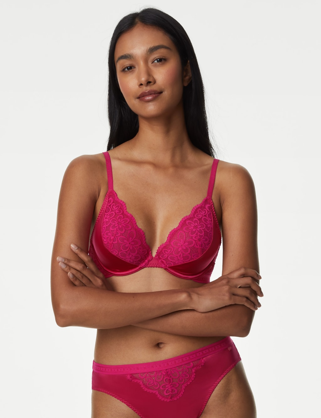 Ines Satin Wired Plunge Bra Set A-E image 3