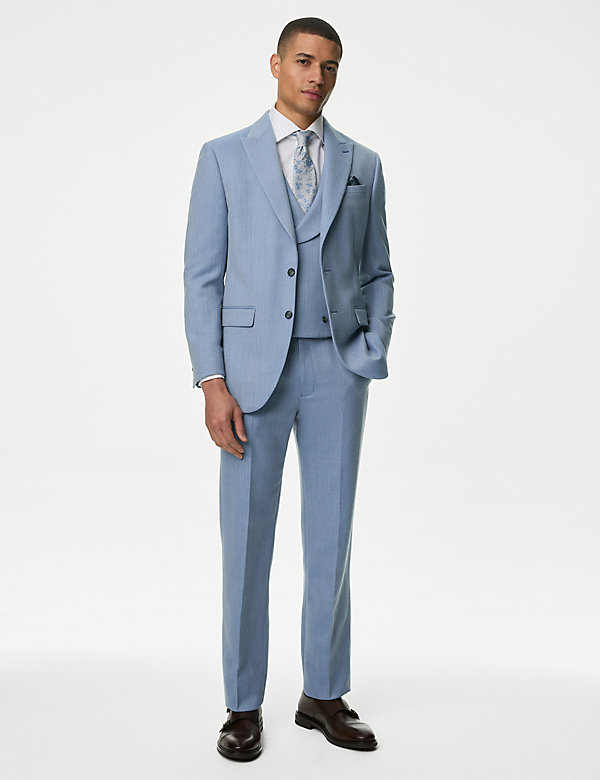 Slim Fit Wool Blend Herringbone Suit - NO