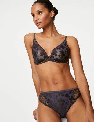Cosmos Embroidery Wired Plunge Bra Set