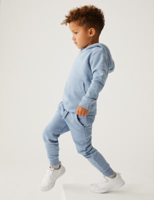 Ensemble en coton avec jogging et sweat uni à capuche