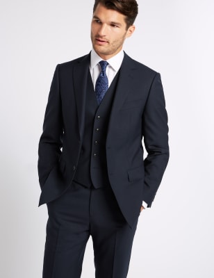 Costume 3&nbsp;pi&egrave;ces bleu marine en laine coupe standard