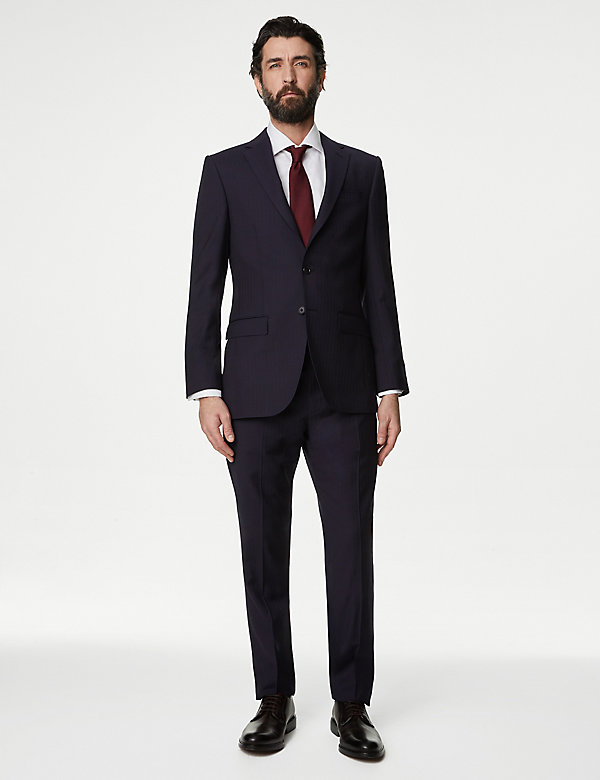 Slim Fit Pure Wool Herringbone Suit - LU