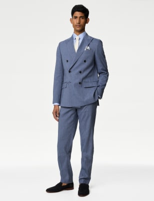 Tailored Fit Italian Linen Miracle&trade; Double Breasted Suit