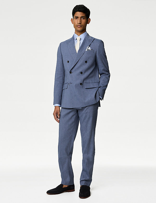 Tailored Fit Italian Linen Miracle™ Double Breasted Suit - CH