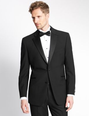 Black Regular Fit Wool Tuxedo Suit - CA