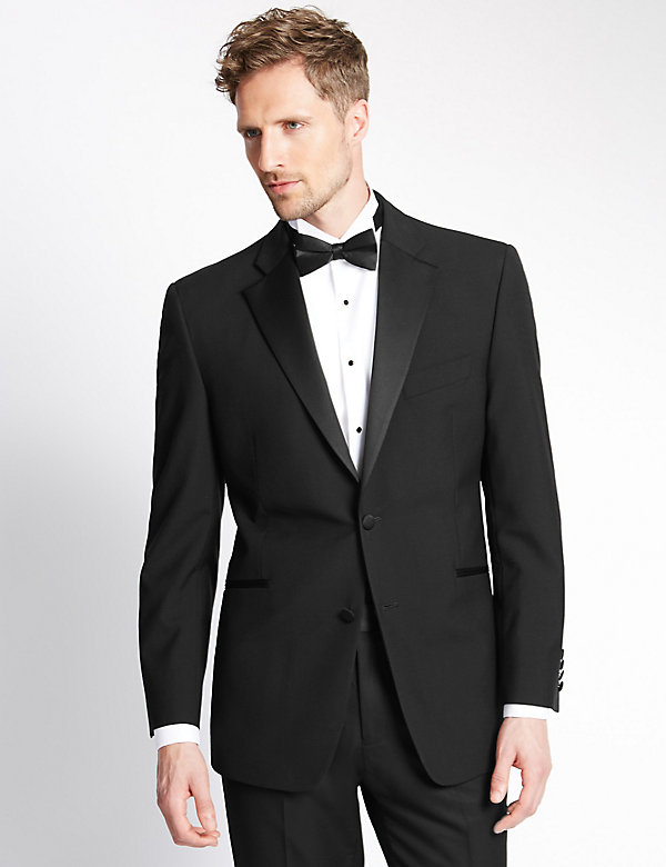 Black Regular Fit Wool Tuxedo Suit - AT