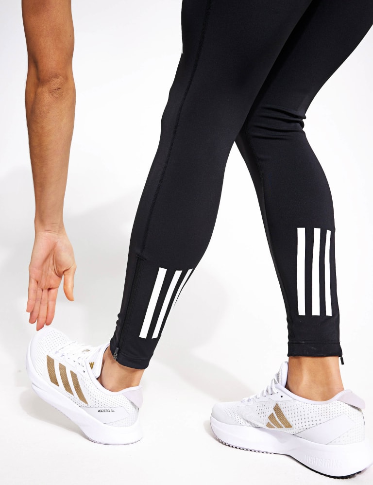 adidas Running 3 stripe leggings in black