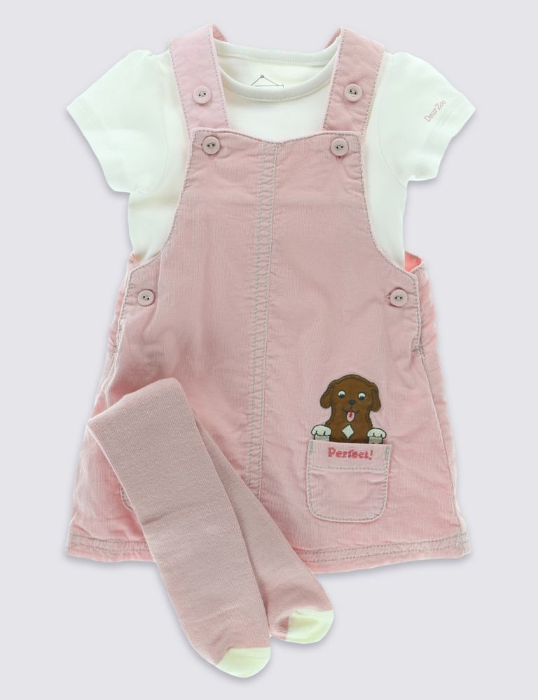 Dear Zoo 3 Piece Cotton Rich Bodysuit, Pinny & Tights Outfit 1 of 6