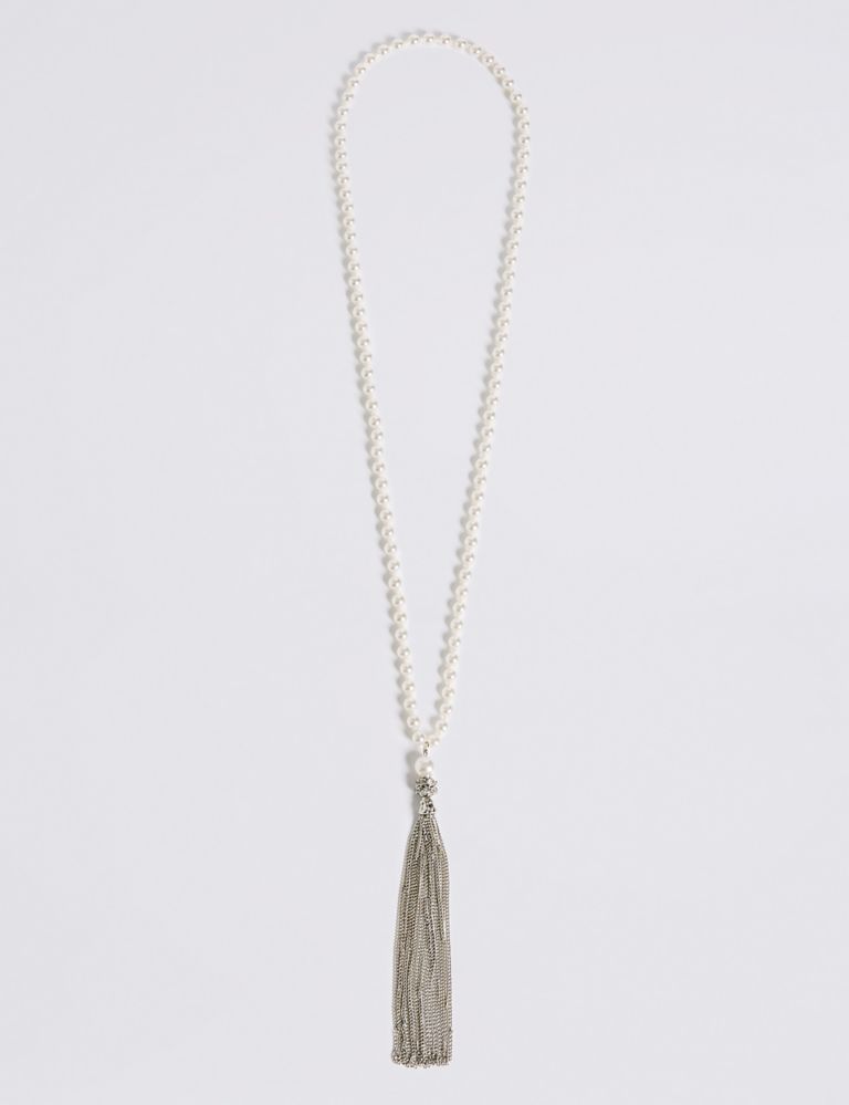 Decadent Pearl Effect Tassel Necklace 1 of 2