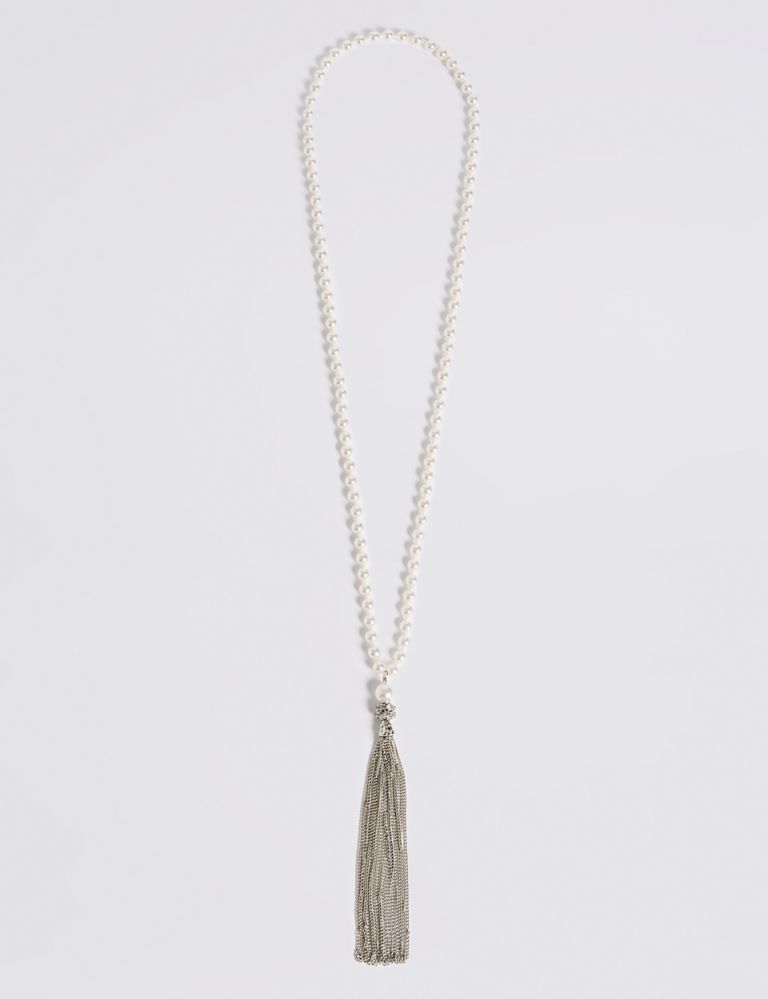 Decadent Pearl Effect Tassel Necklace 2 of 2