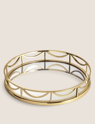 Deco Mirrored Round Tray M S, Large Gold Mirrored Cocktail Tray