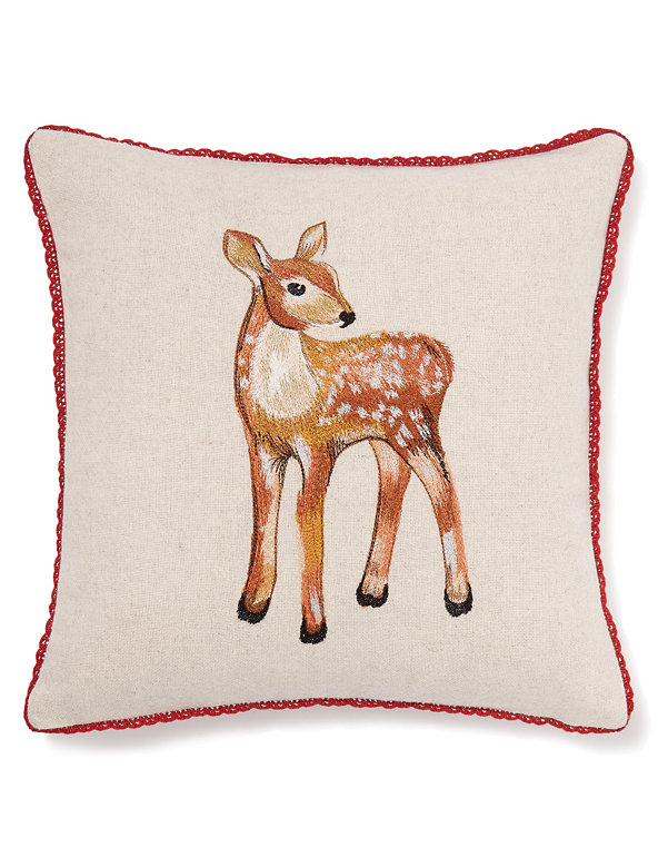 Deer Embroidered Cushion Image 1 of 2