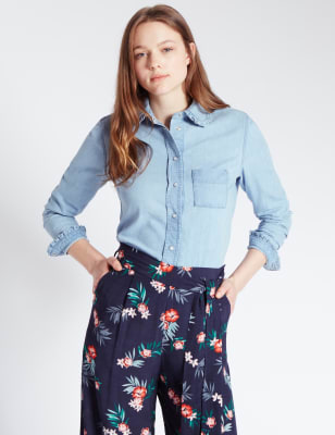 blue jean ruffle shirt