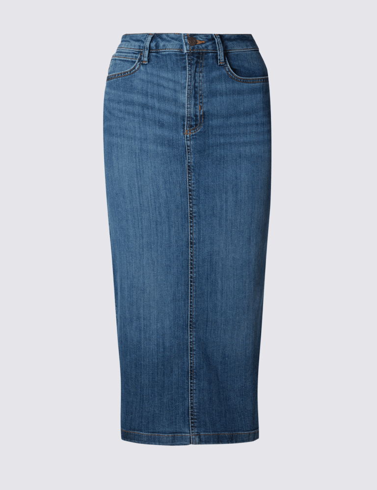 Denim Back Split Midi Pencil Skirt M S Collection M S