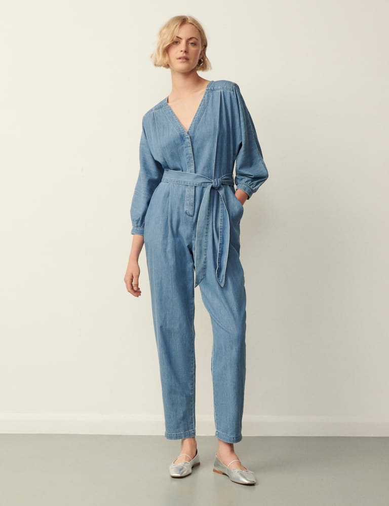 Denim Belted 3/4 Sleeve Jumpsuit 2 of 5