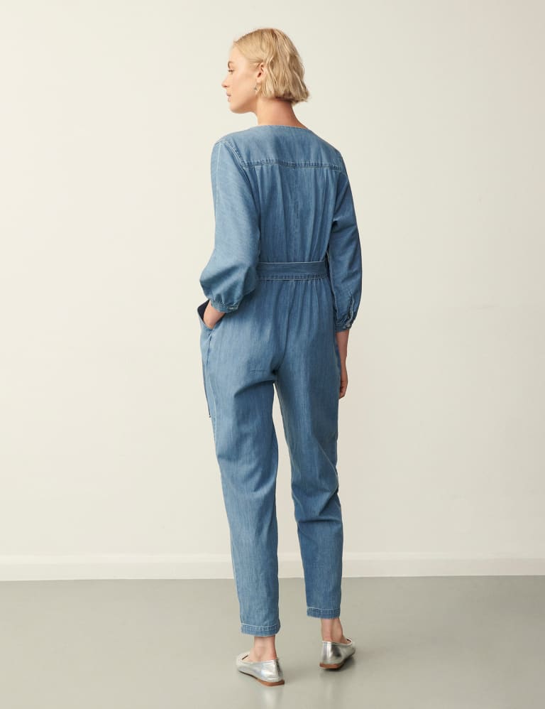 Denim Belted 3/4 Sleeve Jumpsuit 4 of 5