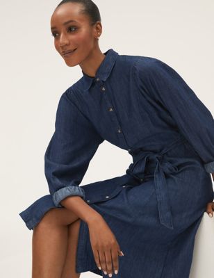 Denim Belted Midi Shirt Dress, M&S Collection