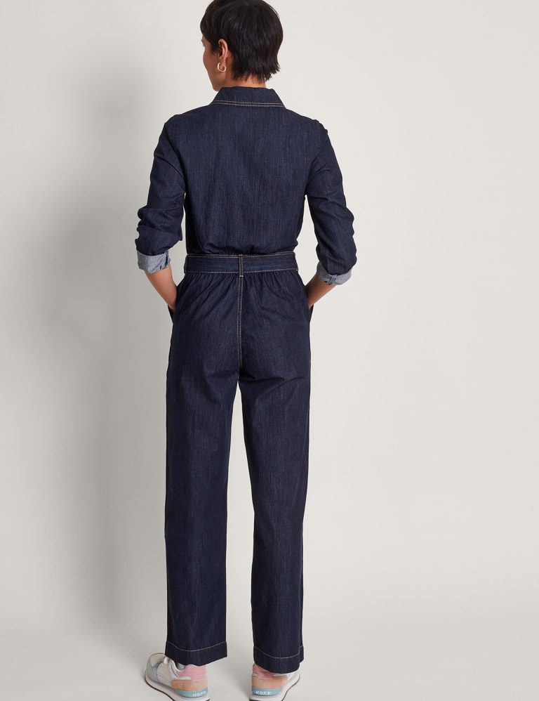 Denim Belted Long Sleeve Jumpsuit 3 of 5