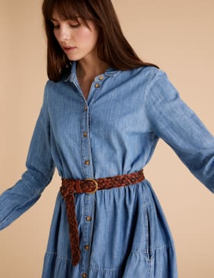 Denim Belted Midaxi Tiered Shirt Dress Image 5 of 7