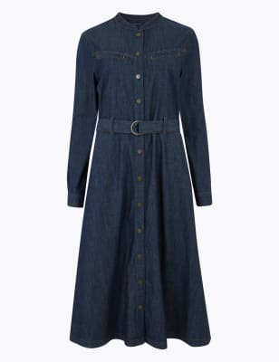 M&S COLLECTION  Denim Belted Midi Shirt Dress