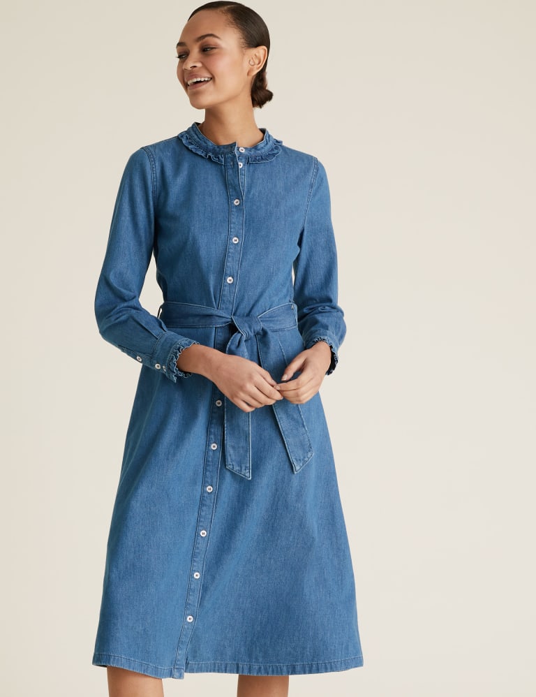 Denim Belted Midi Shirt Dress, M&S Collection