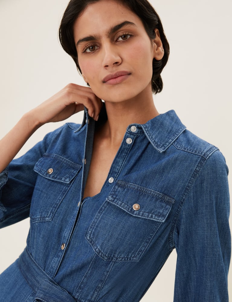 Denim shirt dress belted deals